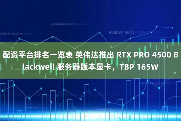 配资平台排名一览表 英伟达推出 RTX PRO 4500 Blackwell 服务器版本显卡，TBP 165W
